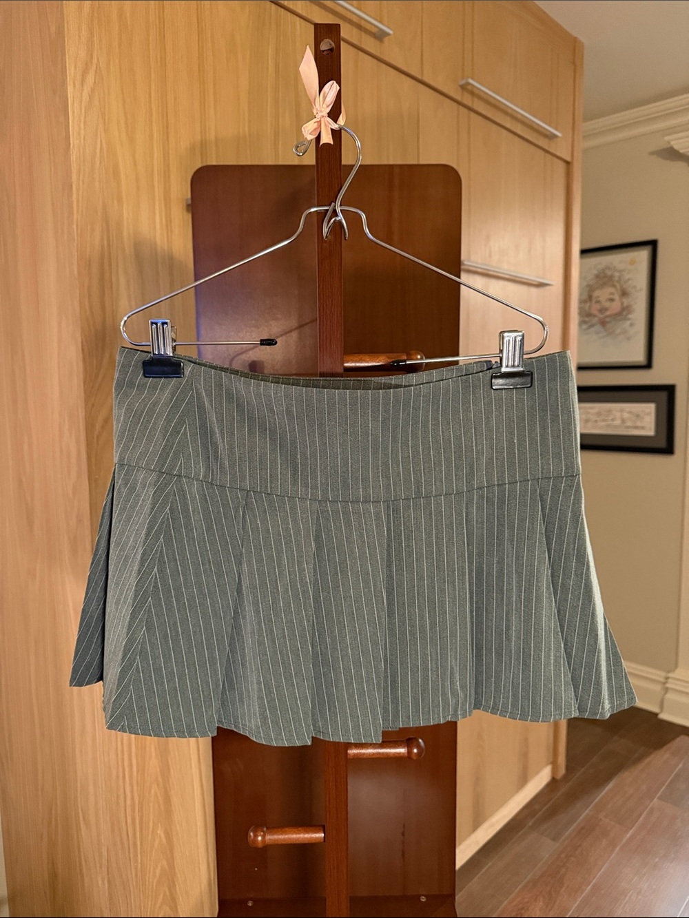Motel Rocks Charcoal Gray Pinstripe Pleated Mini Skirt
